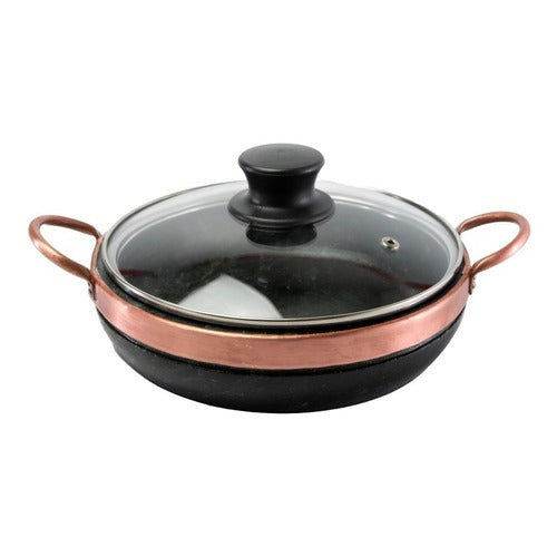 Frigideira De Pedra Sabão 20 Cm Com Tampa De Vidro