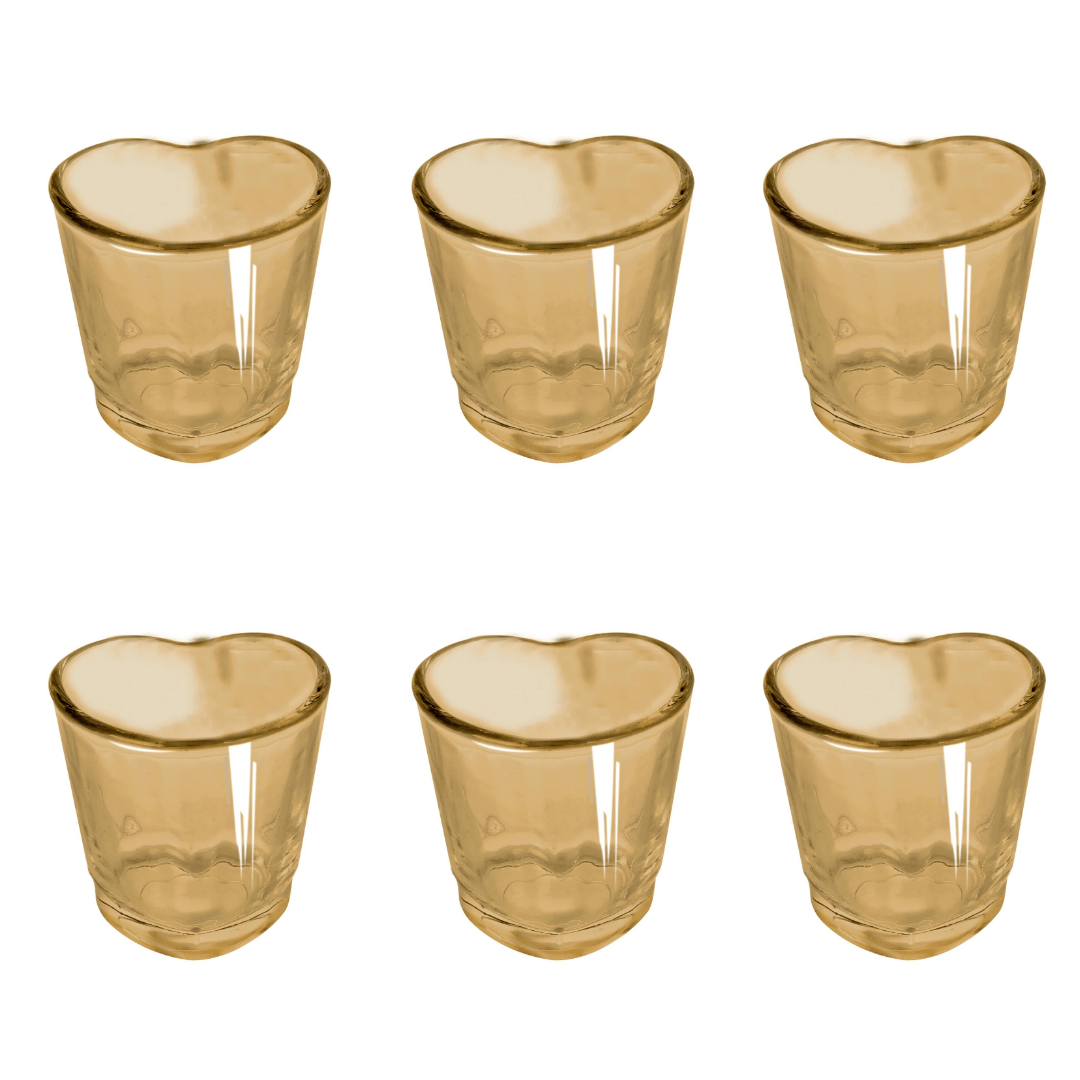 Jogo 6 Copos para Shot Licor de Vidro Coração Âmbar 45ml