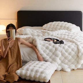 Cobertor De Pele De Luxo Com Inverno Espesso E Aconchegante Coelho Lança Sofá Cobertura De Cama Colcha