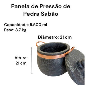 Panela de Pressão Pedra Sabão 5,5 Litros