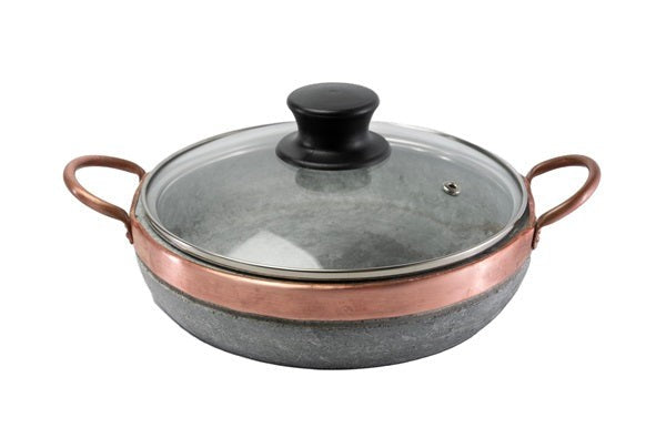 Frigideira De Pedra Sabão 20 Cm Com Tampa De Vidro