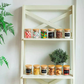 Kit De 12 Potes Herméticos Vidro Tampa Bambu 110ml