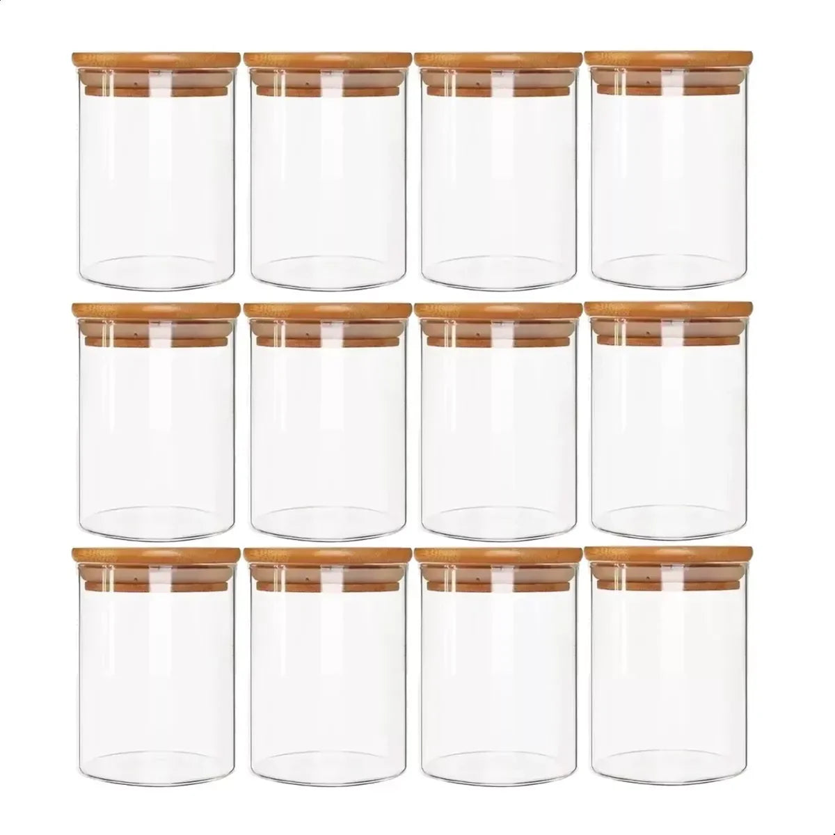 Kit De 12 Potes Herméticos Vidro Tampa Bambu 110ml