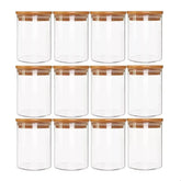 Kit De 12 Potes Herméticos Vidro Tampa Bambu 110ml